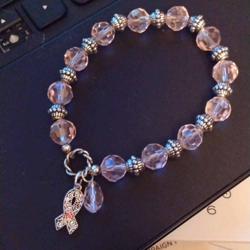 Pink silver tone design breast cancer bracelet New